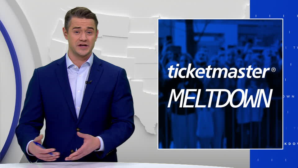 Presenter beside Ticketmaster Meltdown title within the Breakdown graphic treatment